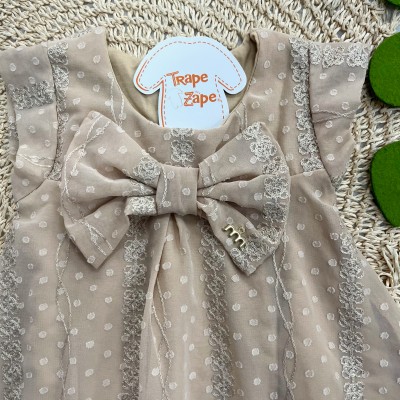 Vestido de organza Areia Bordado
